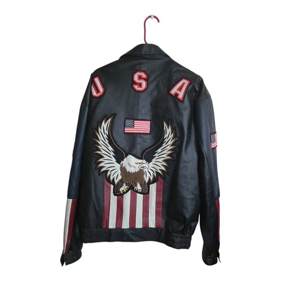 American Leather Other - American Leather Jacket Men 2XL Multicolor USA Flag Eagle Bomber Biker Oversized